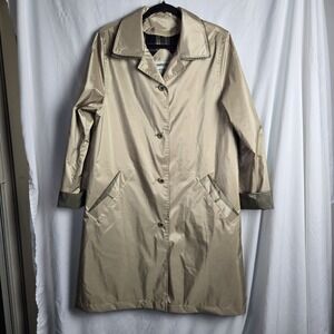 Vintage Fitzwright Women's 8‎ Gold Trench Rain Coat Long Zip Out Flannel Lining